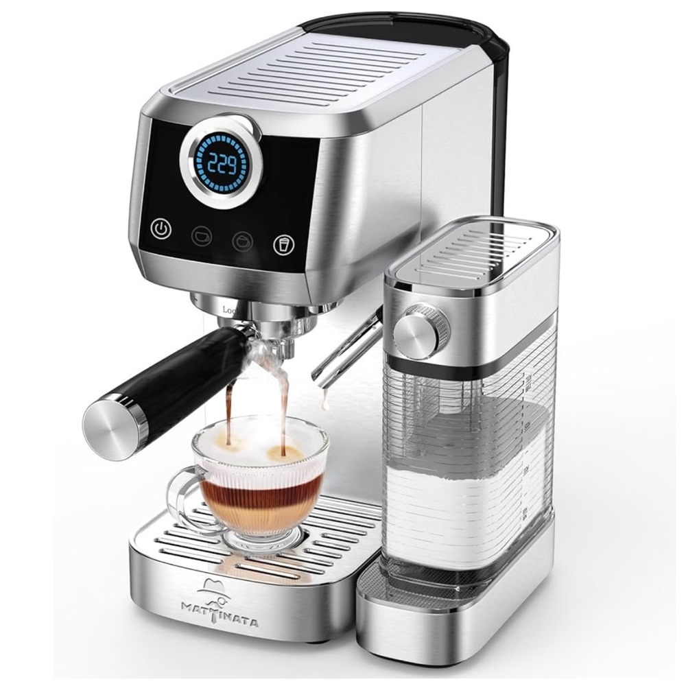Martina Espresso Coffee Machine with Milk Frother in Silver and Black